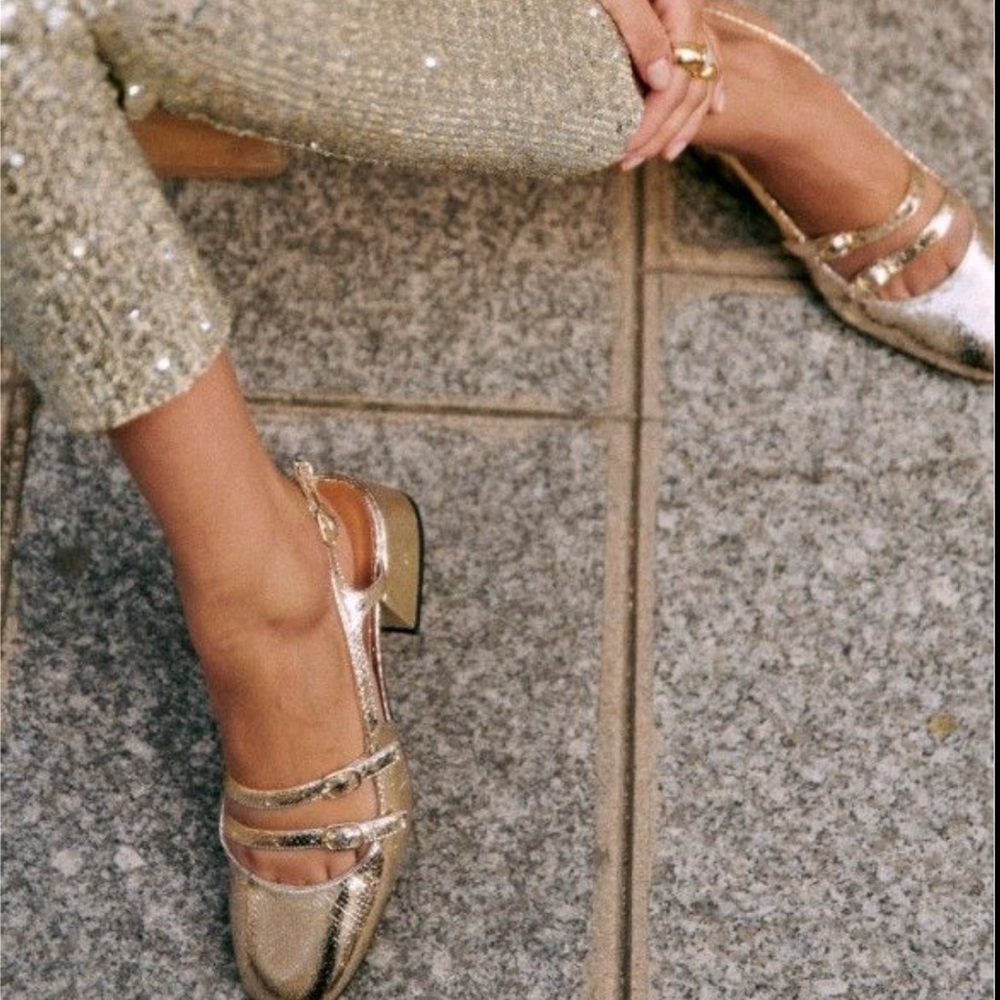 Sezane Gold Metallic Paula Babies Mary Janes